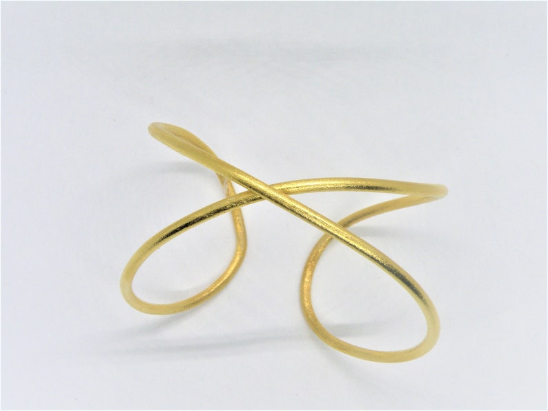 Cuff Gold Plated Sterling Silver,infinity motif,adjustable size,Alexia Jewelry,handmade cuff,unisex adults,minimal design,x mark,silver cuff