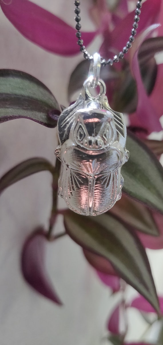 Silver scarab pendant, Egyptian Scarab necklace, … - image 3