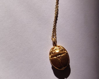 Golden scarab pendant, egyptian gold pendant, egyptian beetle, sterling silver beetle, rebirth symbol, beetle necklace in gold, charm beetle
