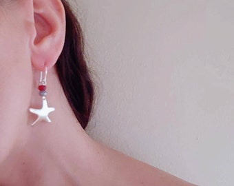 starfish silver earrings, silver earrings for summer, tropical starfish accessories, jewels for the beach, summertime jewel, starfish lover