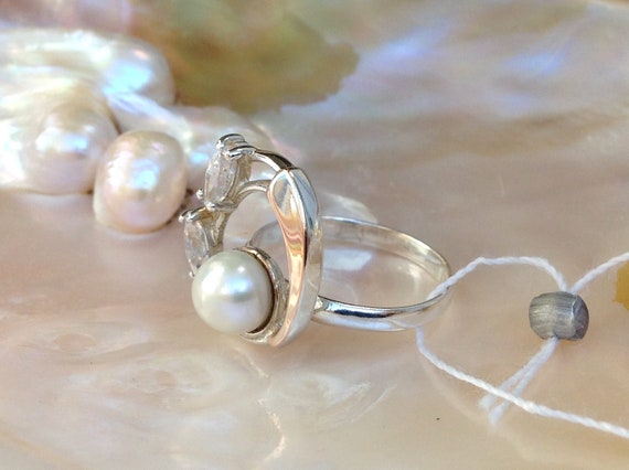 Vintage ring with pearl insert, Silver Ring, Sovi… - image 2
