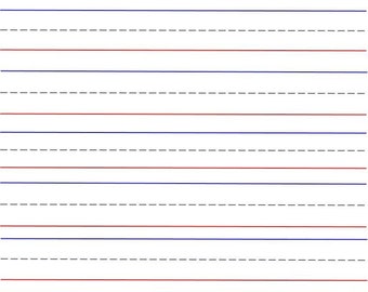 paper with dotted lines for writing 2 Printable Lined Paper Red Bottom, Blue Top, Writing Practice Worksheet Pages, Printable Digital Download