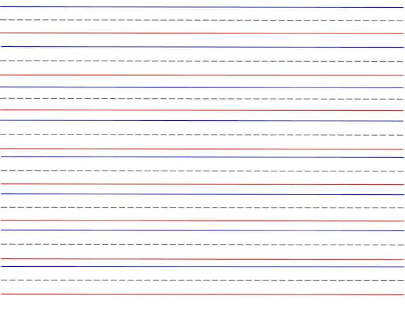 2 printable lined paper red bottom blue top writing practice etsy