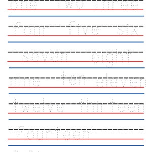 May include: A black and white worksheet with red and blue lines. The worksheet has the numbers one through fifteen written out in cursive.