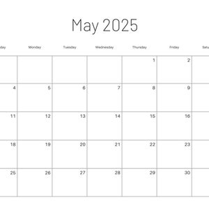 2025 Printable - 12 Month Calendar -no Holidays, Printable Digital ...
