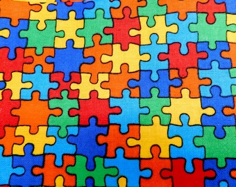 Puzzle Piece Fabric One Yard + 12 Inches / Rainbow Colors