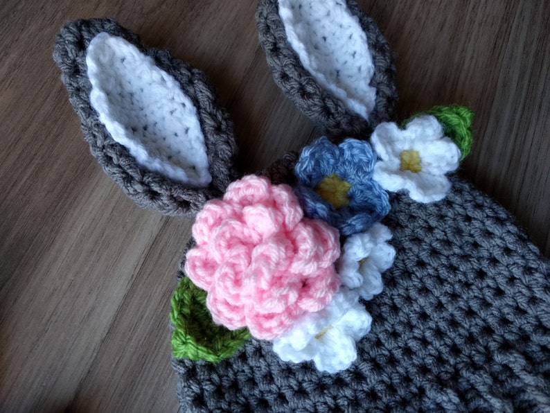 Crochet PATTERN Bunny Hat with Flowers crown, Crochet Easter Hat Pattern, newborn bunny hat crochet pattern toddler bunny hat child hat image 2