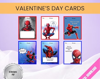 Spiderman Valentine’s Day Cards - Printable Superhero Kids Valentines - Instant Download PDF