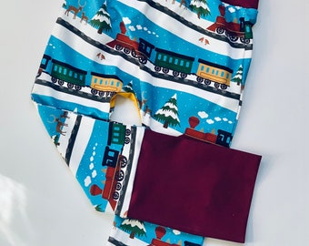 Kids Custom Clothes | Organic Baby Harem Train and Fox Leggings Baby Train Pants Train Clothes Kids Train Pants Slim Fit Pants