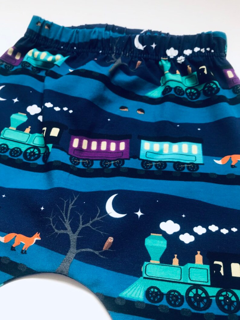 Kids Custom Clothes | Organic Baby Harem Train and Fox Leggings Baby Train Pants Train Clothes Kids Train Pants Slim Fit Pants