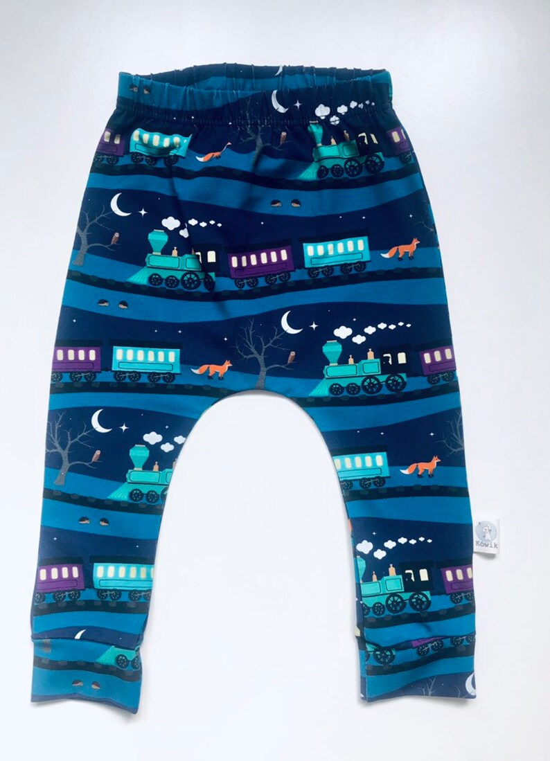 Kids Custom Clothes | Organic Baby Harem Train and Fox Leggings Baby Train Pants Train Clothes Kids Train Pants Slim Fit Pants