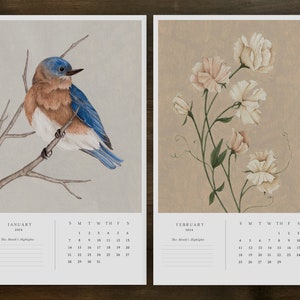 2024 Botanical Calendar | Wall Calendar | Nature Inspired | Flowers | Birds | Butterflies | Home & Office Decor