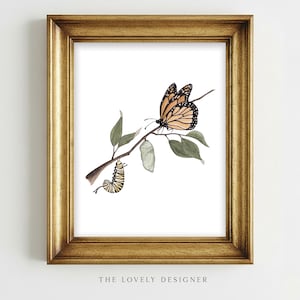 Monarch Stages Art Print: Watercolor Botanical Wall Art, Butterfly Illustration, 8x10 Home Decor