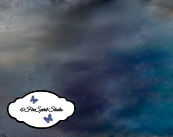 May include: A blue and gray abstract watercolor background with two purple butterflies in a white oval frame with the text "Fire Spirit Studio".