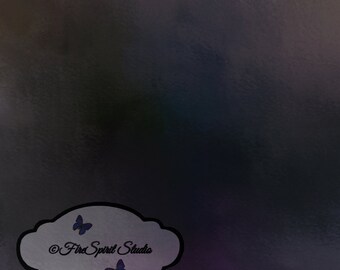 May include: A dark gray background with a white oval shape with a black outline. The oval has the text "Fire Spirit Studio" and three blue butterflies inside.