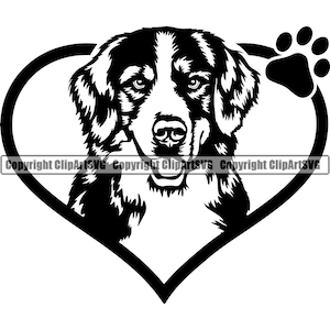 Berner Sennenhund Herz Liebe glücklich Rasse Pfote Welpe Welpe Haustier Kunst Bernhardiner Grosser Schweizer Berg Logo SVG PNG Clipart Vektor Schneiden Schneiden