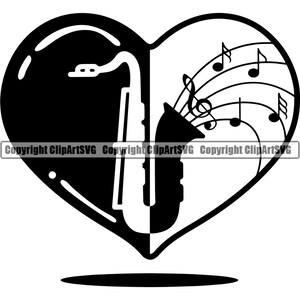 Musik Noten Saxophon Sax Herz Liebe Jazz String Musik Musical Klassik Element Künstler Art Design Logo SVG PNG Vektor Clipart Schneiden Schneiden