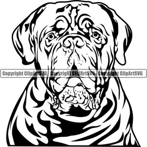 Bordeauxdog hondenras gelukkig hoofd glimlach gezicht Paw Puppy Pup huisdier K-9 Bullmastiff Engelse Mastiff Logo SVG PNG Clipart Vector knippen snijden