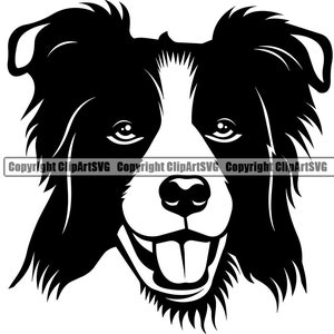 Border Collie Dog Breed Head Happy Face Paw Puppy Pup Pet Cute Art K-9 Cattle Australian Shepherd Logo SVG PNG Clipart Vector Cut Cutting