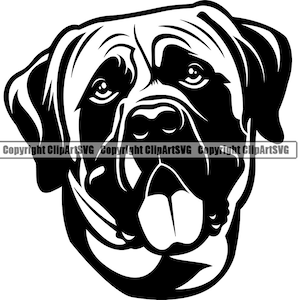 Mastiff hondenras hoofd blij gezicht glimlach Paw Puppy Pup huisdier K9 Bullmastiff Engels Dogue De Bordeaux Logo SVG PNG Clipart Vector knippen snijden