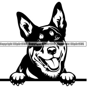 Australian Kelpie Peeking Peek-A-Boo Breed Happy Paw Puppy Pup Pet Clip Art K-9 Shepherd Cattle Dog Logo SVG PNG Clipart Vector Cut Cutting