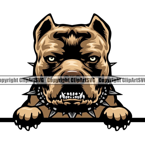 American Pit Bull Peeking Pet Terrier Dog Breed K-9 Puppy Mean Spiked Collar Guard Security Design Logo SVG PNG Clipart Vector Cut Cutting