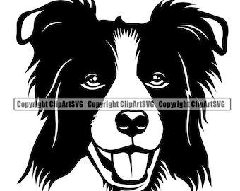 Border Collie Dog Breed Head Happy Face Paw Puppy Pup Pet Cute Art K-9 Cattle Australian Shepherd Logo SVG PNG Clipart Vector Cut Cutting