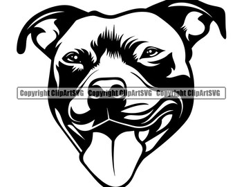 Può includere: Silhouette in bianco e nero di un pitbull con la lingua di fuori. Il cane guarda di lato con un'espressione felice.