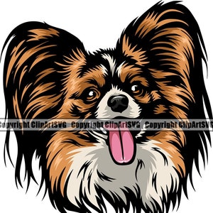 Papillon hondenras hoofd Happy Face stamboom raszuivere K-9 huisdier Pommeren Pekinees Bichon Frise Logo SVG PNG Clipart Vector knippen snijden bestand