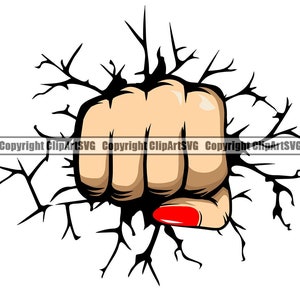 Frau weiblich Mädchen Hand Boden Wand Break Punch Knock Out ziemlich Kaputt Cracked Hit Breaking Design Element SVG PNG Clipart Vektor Cut Cutting