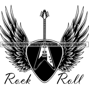 Rock N Roll elektrische gitaar Pick vleugels Heavy Metal muziek ster zonnebril muzikant Band lied geluidsontwerp Art Logo SVG PNG Vector Clipart knippen