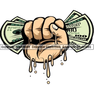 Mão Segurando Dinheiro Gotejando Dinheiro Notas De 100 Cem Dólares Rico Segurar Aperto Homem Masculino Punho Agarrar Logotipo De Anúncio SVG PNG Clipart Vector Cricut Cut