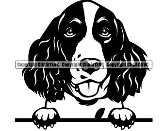 English Springer Spaniel Dog Peeking Peek-A-Boo Breed Puppy Pup Pet Cocker Spaniel Welsh Irish Setter Logo SVG Clipart Vector Cut Cutting