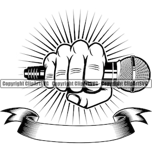Micrófono de mano Audio Sonido Voz Micrófono Estudio de música Radio Hip Hop Rap Rapero Cantar Cantante Diseño Logotipo SVG PNG Clipart Vector Cut File