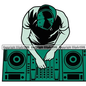 DJ Disc Jockey Muziek Draaitafel Platenspeler Mixer Album Vinyl Club Geluid Radio Stereo Rap Silhouet Design Art Logo SVG Vector Clipart Knippen