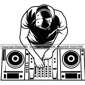 DJ Disc Jockey Muziek Draaitafel Platenspeler Mixer Album Vinyl Club Geluid Radio Stereo Rap Silhouet Design Art Logo SVG Vector Clipart Knippen