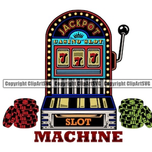 Jackpot Slot Machine Lucky 777 Casino Bet Money Chip Win Risk Play Win Winner Sign Vegas Spin Game Design Logo SVG PNG Vector Clipart Cut