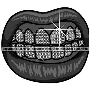 Lips Diamond Teeth Bling Shining Mean Mouth Grill Gangster Rap Hip Hop Mask Art Sex Kiss Sexy Design Logo SVG PNG Clipart Cricut Vector Cut