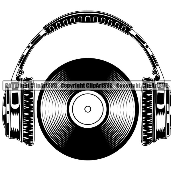 Record Album Logo #2 Headphones Turntable DJ Disc Jockey Deejay Vinyl Audio Music Vintage Retro .SVG .EPS Vector Cricut Cut Cutting File