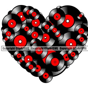 Vinyl Record Album Hart Liefde Muziek Nachtclub Party Draaitafel DJ Disc Jockey Stereo Sound Design Art Logo SVG PNG Vector Clipart Cut File