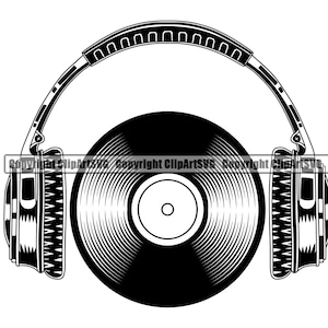 Schallplatte Album Logo #2 Kopfhörer Plattenspieler DJ Disc Jockey Deejay Vinyl Audio Musik Vintage Retro .SVG .EPS Vektor Cricut Schnitt Schneiden Datei