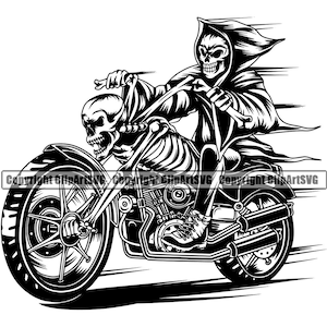 Grim Reaper Skull Death Gun Evil Kill Killer Grim Horror Hell Ghost Tattoo Skeleton Bone Biker Logo SVG PNG Clipart Vector Cut Cutting File