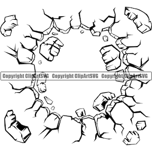 Objekt explodiert durch Cracked Hole Wand Floor Break Hit Smash Ziegel Kaputt Riss Stück Ad Design Element Logo SVG PNG Clipart Vektor Cut
