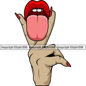 Lippen Kus Vrouwelijke Hand Tong Likken likken Vingers Geslacht Gebaar Sexy Mond Houding Art Design Element Logo SVG PNG Clipart Cricut Vector Cut