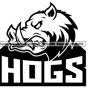 Boar Wild Hog Pig Razorback Head Animal Angry Cartoon College High School Team Sport Mascot Design Logo .SVG .PNG Clipart Vector Cut Cutting