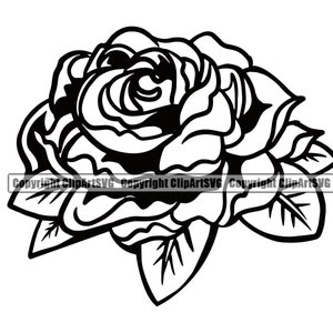 Flor de rosa pétalo amor ramo hoja naturaleza jardín floral brote flor arte arte diseño elemento logotipo SVG PNG Clipart Vector corte archivo de corte