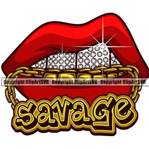 Lips Diamond Gold Teeth Bite Chain Charm Savage Gangster Mouth Mask Grill Wall Art Sexy Kiss Design Logo SVG PNG Clipart Cricut Vector Cut