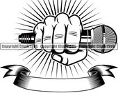 Hand Holding Microphone Audio Sound Voice Mic Music Studio Radio Hip Hop Rap Rapper Sing Singer Design Logo SVG PNG Clipart Vector Cut File
