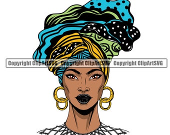 Black African Nubian Queen Model Woman Girl Lady Face Female Hair Afro Braid Turban Head Dress Jewelry Art Logo SVG PNG Clipart Vector Cut