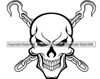 Skull Skeleton Tow Truck Driver Towing Hook Chain Trucker Hauling Cargo Haul Tractor Trailer Move Design Logo SVG PNG Clipart Vector Cut